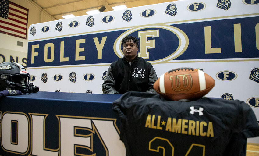 Foley High School hosted a ceremony on Friday, Nov. 17, where Lion senior Perry Thompson was presented his Under Armour All-American jersey before the game scheduled for Jan. 3, 2024. The receiver will mark just the second Foley representative at the Under Armour All-America Game after Julio Jones appeared in 2008&rsquo;s inaugural contest.