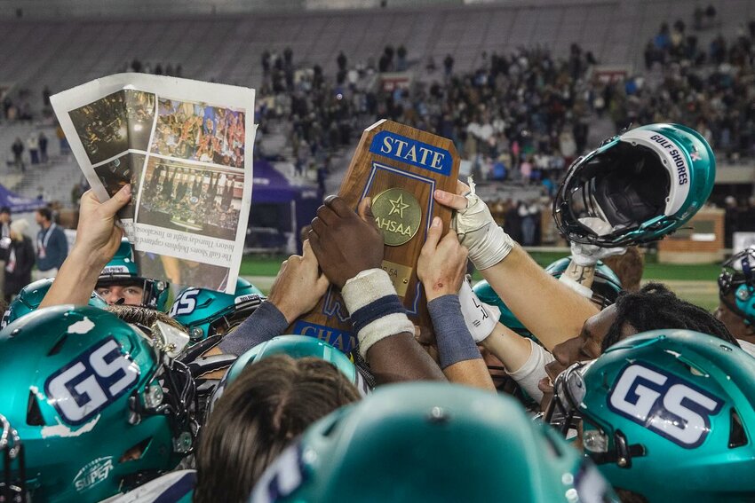 The Class 5A Blue Map trophy is heading back to Gulf Shores after Thursday&rsquo;s 21-14 win over the Ramsay Rams at Bryant-Denny Stadium in Tuscaloosa. It marks the Dolphins&rsquo; first state championship in their 24th varsity season.