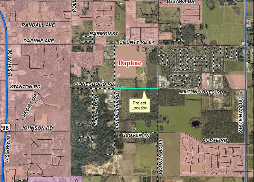 Daphne and the BCC entered into a cooperative agreement, the very first step, to building an east/west connection from Milton Jones Road to Pollard Road. The hope is to alleviate some of the County Road 64 congestion.