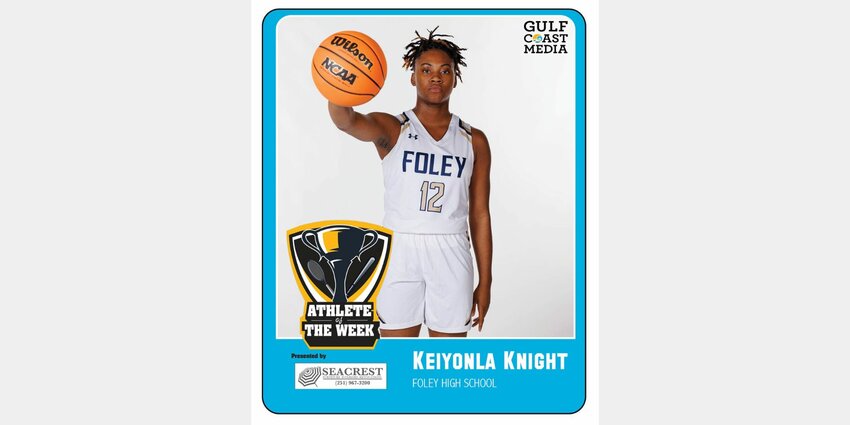 With a double-double in her last three games, Foley junior Keiyonla Knight won over Gulf Coast Media readers to earn Seacrest Furniture Athlete of the Week honors. A member of the central region all-tournament team, Knight went for 13 and 10 on Monday and 28 and 12 on Tuesday on top of a 22 and 13 night the previous Friday to help the Lions move to 9-2 overall.