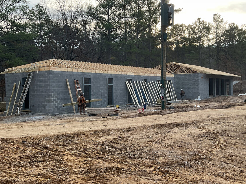 One of the new bathhouses at Oak Mountain State Park will have an adjacent meeting pavilion with overhead doors.