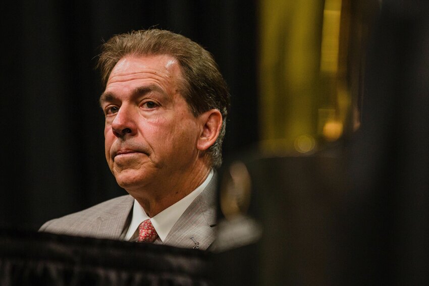 Alabama head football coach Nick Saban sits during a media day interview in preparation for a College Football Playoff National Championship. On Wednesday, Jan. 10, the 28-year college head coach announced his retirement with a 292-71-1 overall record, seven national championships and 11 SEC titles.