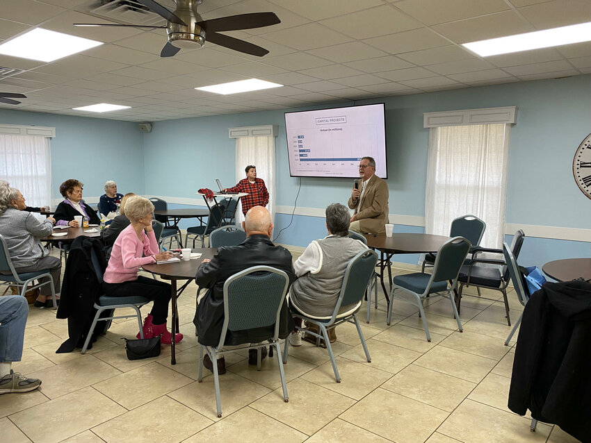 Foley Mayor Ralph Hellmich spoke with city residents at the Foley Senior Center on Tuesday. The mayor said the city is working on a number of improvements around Foley, including new roads and recreation facilities.