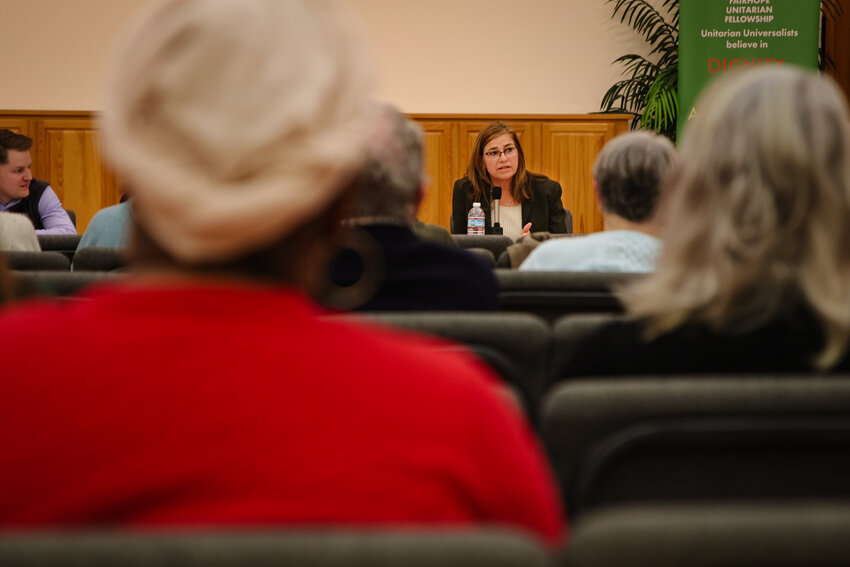 Rep. Jennifer Fidler (R-Silverhill) speaking to a crowd of people at the Alabama Arise discussion on Jan. 18 in Fairhope.