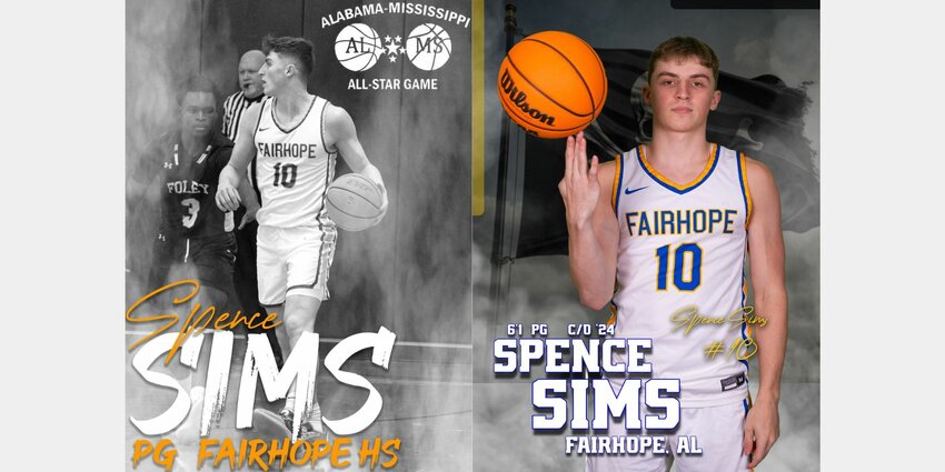 Fairhope senior Spence Sims, a 6-foot-1 point guard, was named to the roster for the 34th Alabama-Mississippi All-Star Classic as one of the top players in the state. The University of Alabama commit averaged 15.4 points and 3.8 assists per game to help the Pirates claim their fifth consecutive Class 7A Area 2 title.