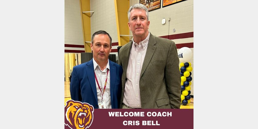 Robertsdale High School Principal William White welcomed the Golden Bears&rsquo; newest head football coach, Cris Bell, after he was approved by the Baldwin County Board of Education on Thursday, Feb. 22. Bell comes most recently from Scottsboro where he led the Wildcats to the playoffs the last two seasons.