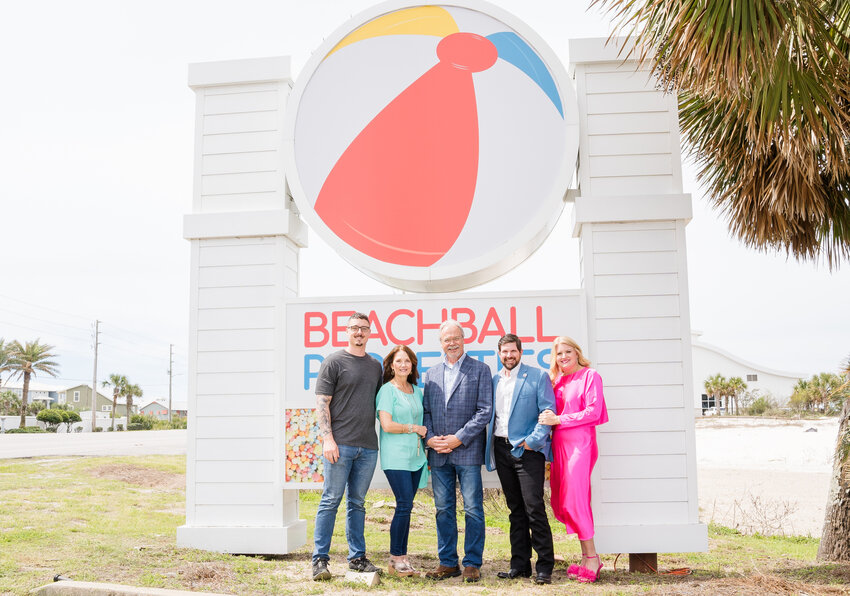 Pictured from left to right are Hunter Simpson, Claudia Simpson and Pat Simpson of Simpson Properties Group are joined with Hunter Harrelson and Ginger Harrelson of Beachball Properties. Beachball Properties announced today, March 13, that they have acquired the rental portfolio of Simpson Properties Group.
