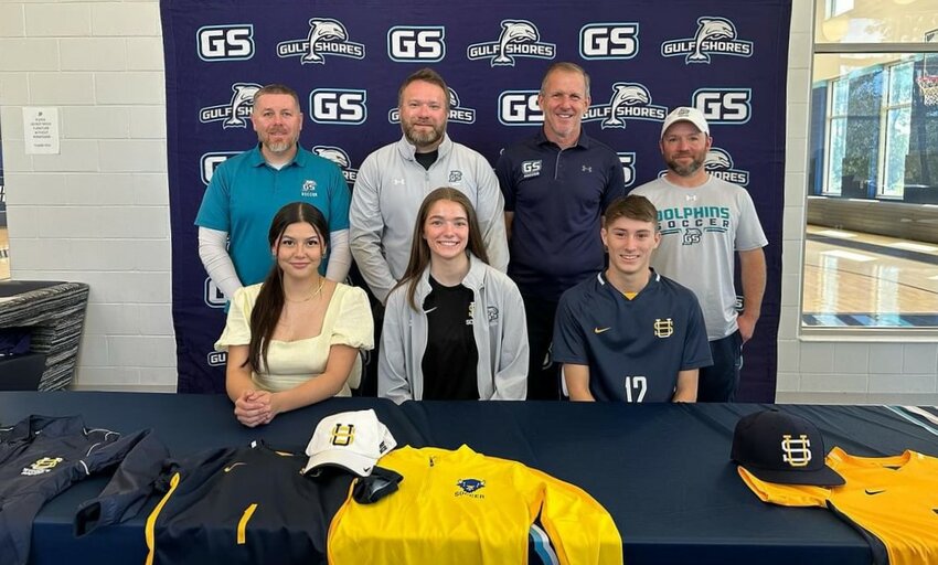 Mariana Cervantes, Ansley Warner and Talan Galvan cemented their pledges to take their soccer talents to the next level during a March 12 ceremony at Gulf Shores High School. The trio will all head to Southern Union State in Wadley and will suit up for the Bison.