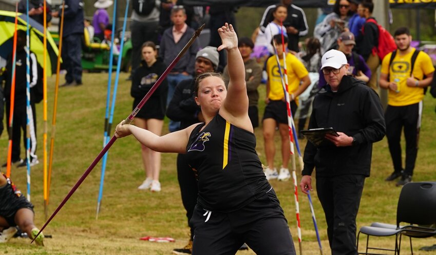 Foley alumna Emily Wolf logged personal records in the discus, hammer throw and javelin on top of a first-place finish in the shot put event at Montevallo&rsquo;s Falcon Classic and Multi meet last weekend to help earn a third Gulf South Conference Freshman and Field Athlete of the Week honor. The 2023 Class 7A outdoor shot put state champion, Wolf hasn&rsquo;t missed a beat since jumping to college track and field with two school records under her belt already.
