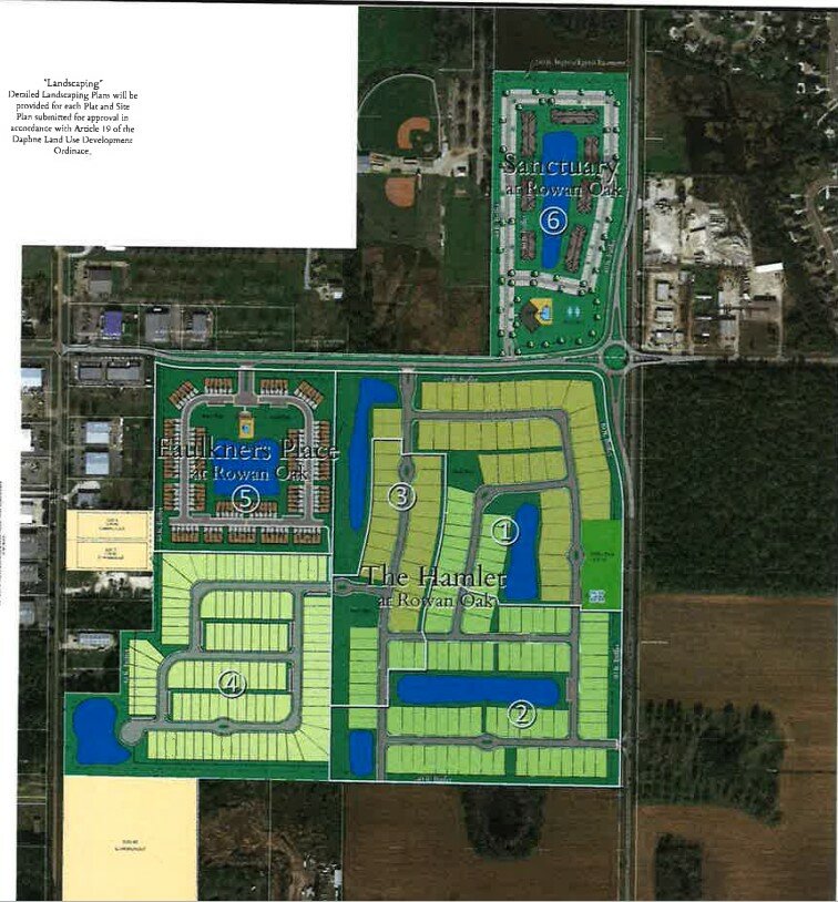 The Rowan Oak development's request for pre-zoning of the 134.41 acres and annexation into the city of Daphne was approved.
