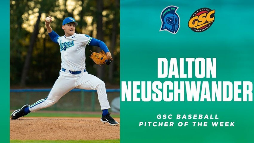 For the second time this season, Spanish Fort alumnus and West Florida junior Dalton Neuschwander earned Pitcher of the Week honors from the Gulf South Conference. Recognized as an All-American by three different associations last season, the Argonauts' Friday Night starter enters this weekend with a 4-2 record and a team-high 56.2 innings pitched.