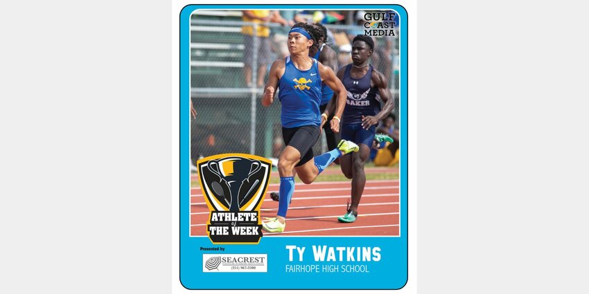 Ty Watkins sprinted his way to three records in three meets and added Seacrest Furniture Athlete of the Week honors to his first action since being sidelined due to ACL surgery. The junior from Fairhope set a school record in the 100-meter dash, set a meet record in the 200-meter dash and was a member of a school record-breaking 4x100-meter relay team.