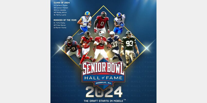 Eight legendary football players will descend upon Baldwin County on June 30 for the Senior Bowl Hall of Fame induction ceremony on Sunday, June 30, at The Grand Hotel Golf Resort & Spa in Point Clear. Among the former All-Pros inducted into the Hall of Fame include DeMeco Ryans, Roddy White, Carson Palmer, Eric Weddle and Marty Lyons. Three Rookies of the Year will also be honored during the festivities, including Puca Nacua, YaYa Diaby and Byron Young.