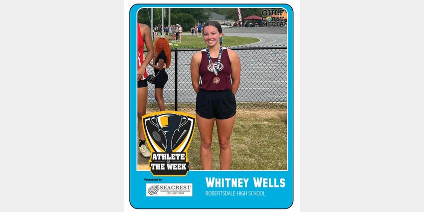 Robertsdale junior Whitney Wells not only earned a spot on the podium for both hurdle races at Thursday’s Admirals’ & Pirates’ Invitational in Fairhope, but she also broke the school record in each race to help earn Seacrest Furniture Athlete of the Week honors. Wells added a fourth-place finish in the high jump on top of the half-second improvement on the previous hurdle records.