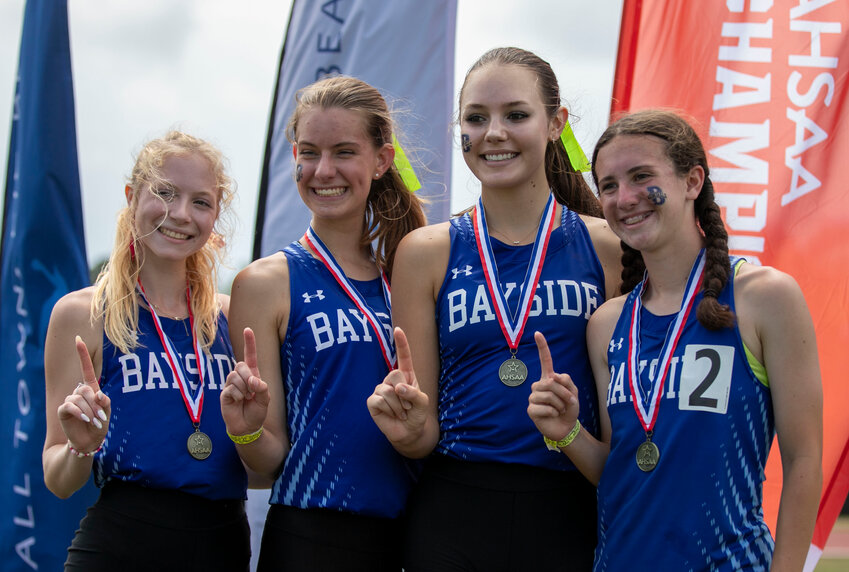Amelia Wells, Grace Dawson, Annie Midyett and Avery Therrell took the top spot on the podium after crossing the finish line first in the 4x800-meter relay at the AHSAA State Track and Field Championships at the Gulf Shores Sportsplex on Friday, May 3. As one of two relay wins and three individual state titles, the Admirals collected their first team championship on the Class 4A stage with 108 points.
