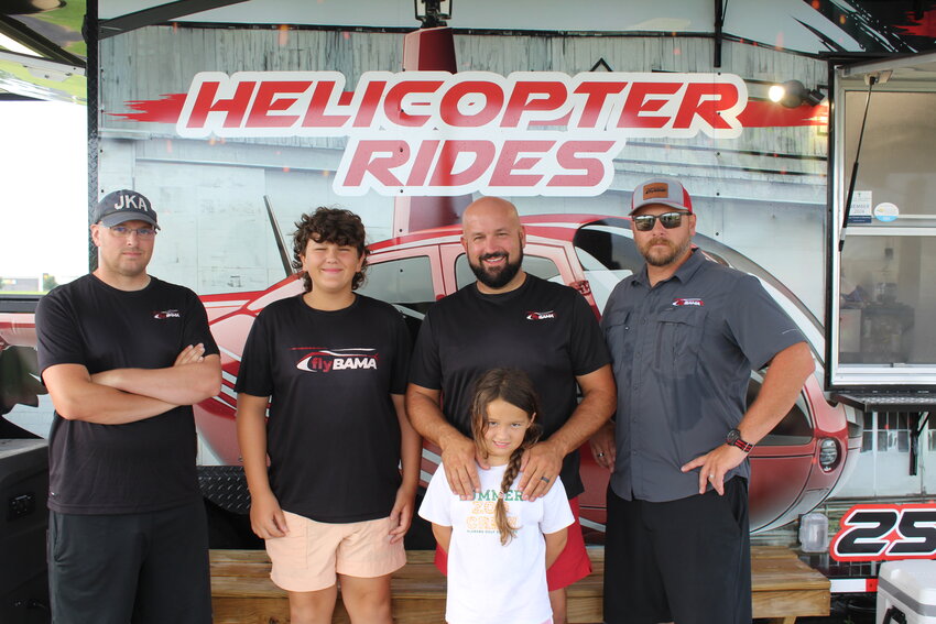 (From left) Mike Panck (Pilot), Beau Beall (son), Brock Beall (owner/ President), Thomas Theis (Director of Operations) and Blakeleigh Beall (daughter) in front.