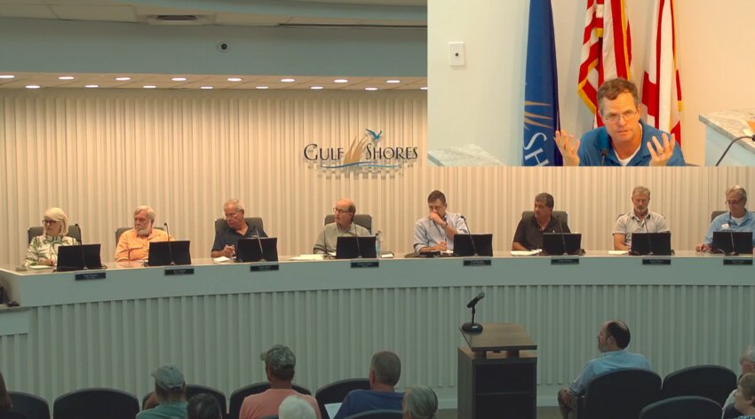 Dan Bond (top right) presented the ADEM grant and agreement to work with the county to the city council at the Aug 19 work session meeting.