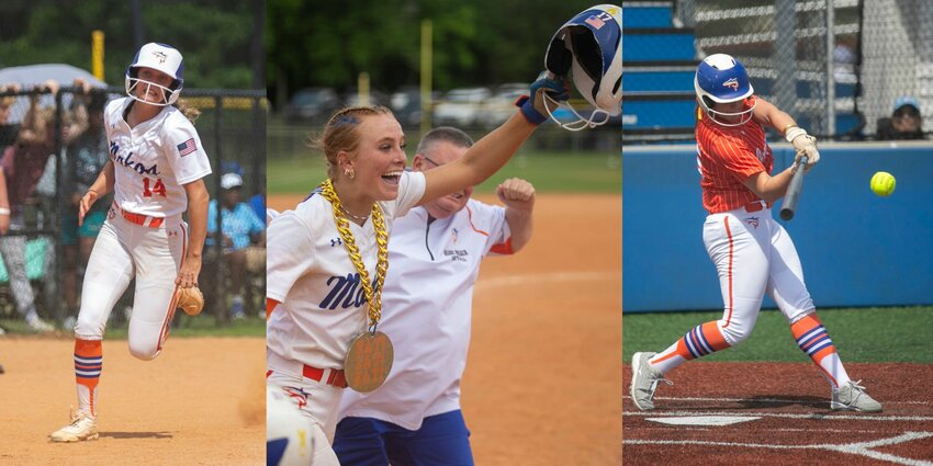 A trio of Orange Beach juniors recently announced their commitments to play softball for SEC programs after their time with the Makos where Katie King and Ava Hodo will remain teammates at Arkansas and square off against Teagan Revette at Mississippi State. Pictured from the left are King and Revette in action at the South Regional Championships in Gulf Shores on May 7 and Hodo during the Pot O’ Gold Tournament at home on March 23.