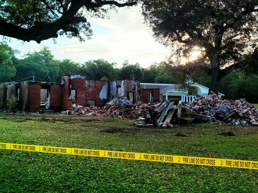 Saturday afternoon showed the rubble as crews have begun tearing down teh structure that sits on Lot 1 of the subdivided Wesleyan Church property. According to town officials, the structure was not a viable option to be restored and had &quot;to come down to make room for better structures and better development opportunities.&quot;