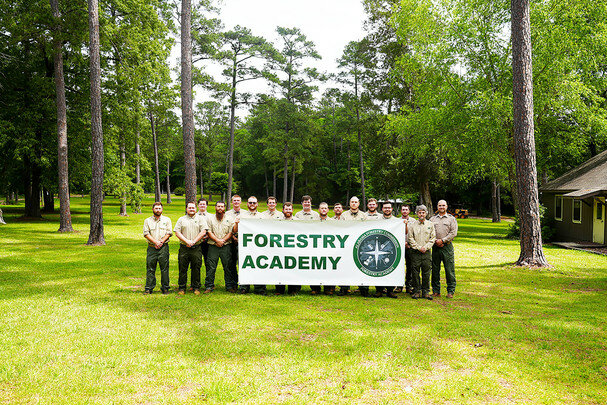 Forestry Academy Class of 2025: Cody Hollen, Baldwin County; Logan Fisher, Fayette County; Chris Roos, Fayette County; Travis Dean, Pickens County; Cameron Mims, Barbour County; Andy Reier, Baldwin County; Phil Hall, Tallapoosa County; Andrew Wakeford, Hale County; Michael Manion, Baldwin County; Stetson Payne, Henry County; Khollon Brown, Crenshaw County; Lucas Jones, Mobile County; Noah Coleman, Russell County; Garrett Dyar, Macon County; TJ Stoudenmire, Tallapoosa County; and Forestry Academy Director Brad Lang.