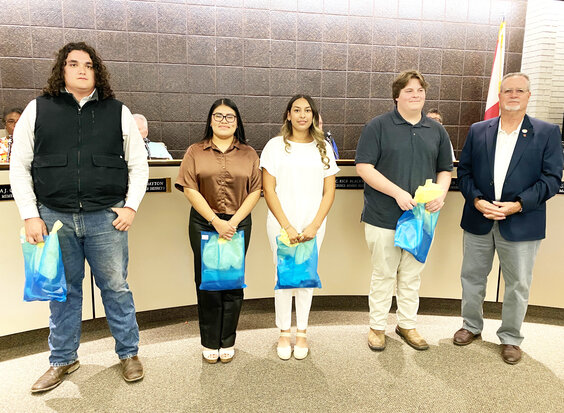 High school students in Foley's first city internship program are, from left, Aidan Bowers, Sports Tourism; Vicky Gonzalez, Foley Public Library; Joanna Jardon, general government; and Colton Rice, Street Department.