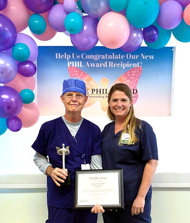 From left to right, Jackie Kelley, 2025 PHIL Award recipient, and Ivey Hall, Respiratory Care Manager at Baptist Health Care.
