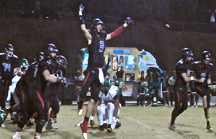 Toro place kicker Matt Quinn, right, holder Conner Carlyle, Trae Barry (3) and other members of the field-goal unit celebrate the game-winning kick that won the Class 6A first-round playoff game over Carver Montgomery on Nov. 4, 2016.