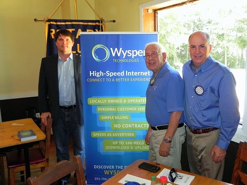 Haden Giddings, co-founder and managing partner with Wysper Technologies, recently presented a program to the Robertsdale Rotary Club. Also pictured are club member Mickey Wiley and President Carl Davis.