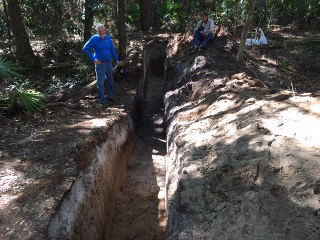 Volunteers work to dig to the bottom of the canal, filled in over time by nature, to collect samples to send to laboratories for carbon dating.