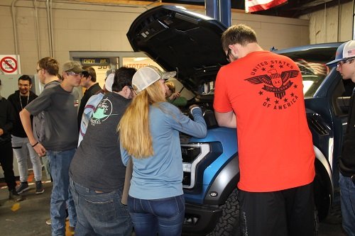 Students with the South Baldwin Center for Technology check out a brand new Ford truck from Moyer Ford in Foley.
