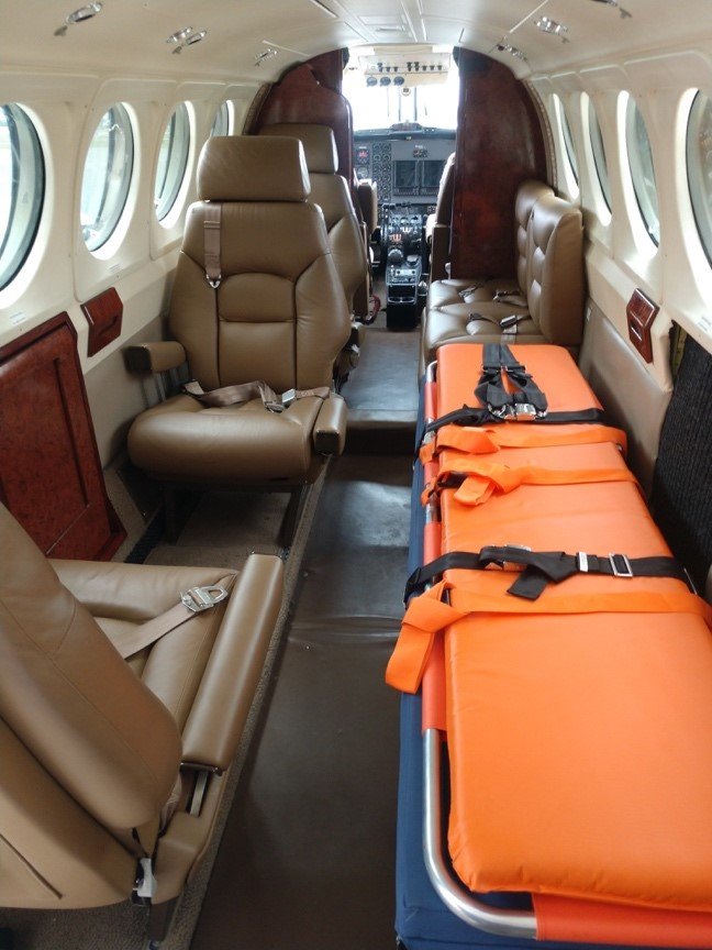 The King Air B200 can transport one patient, medical crew and up to four family members.