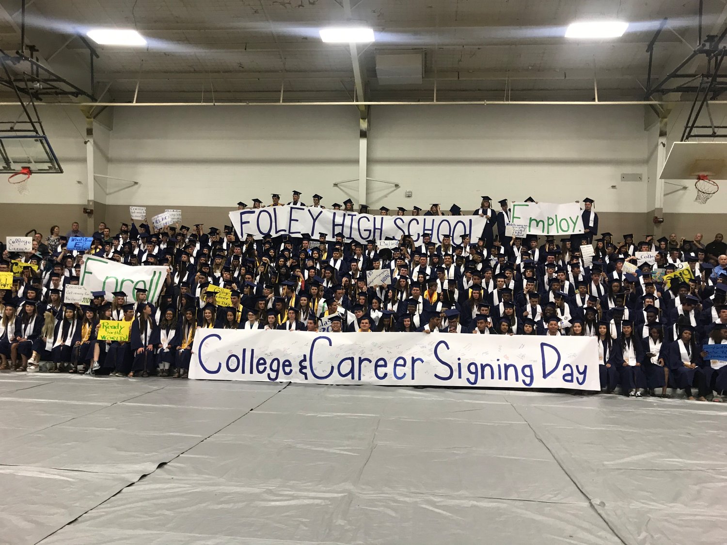 Seniors of Foley High School class of 2019 participate in College Signing Day.