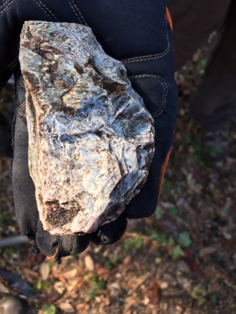 Researchers found this broken stone hatchet in the bottom of a canal that was hand dug by Native Americans 1,400 years ago in Fort Morgan.