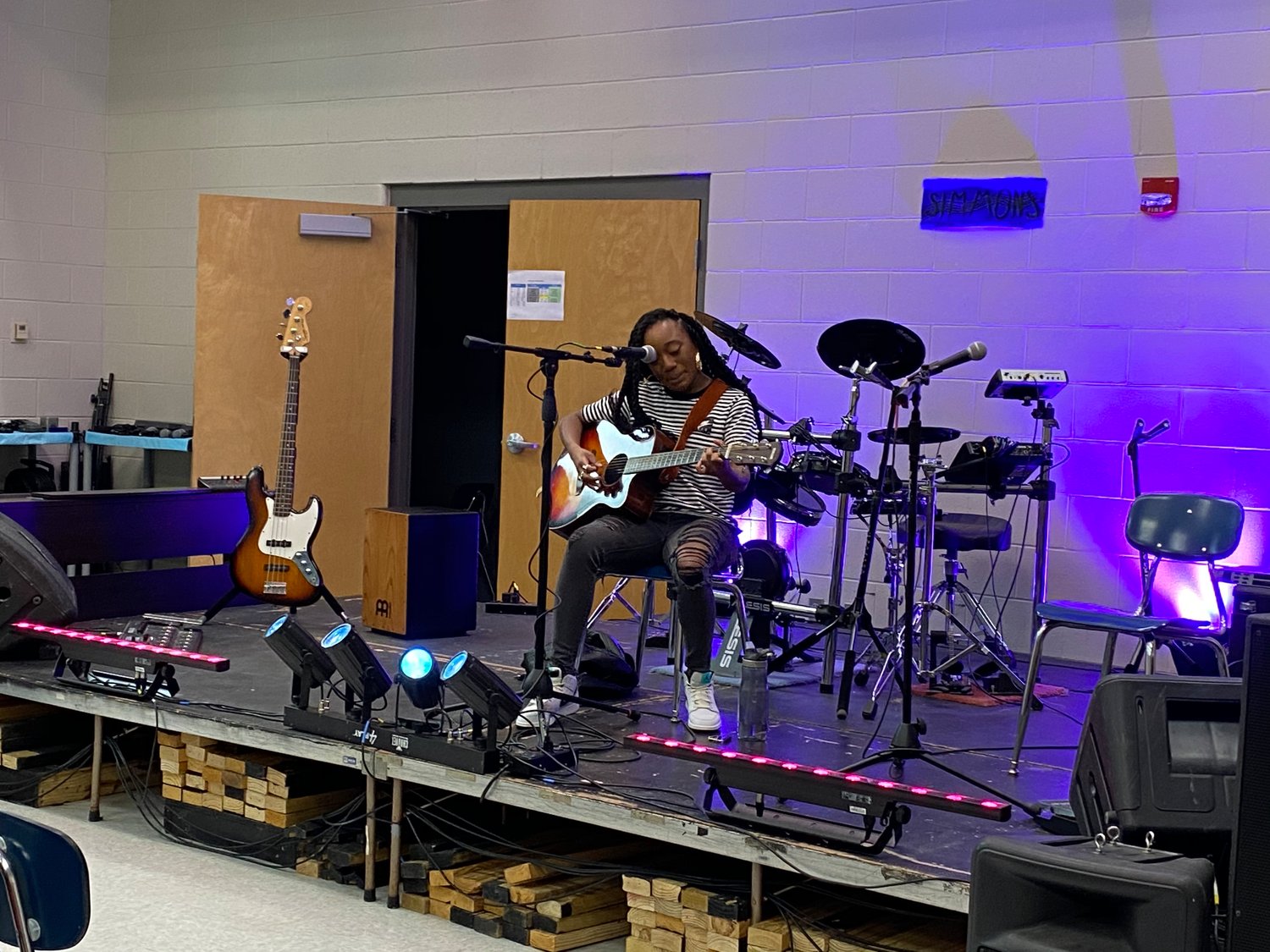 Gulf Shores High School has an existing music lab and music technology course taught by Tim Simmons. The classroom has a small stage, sound and lighting equipment where students learn the basics and sometimes host guest artists.