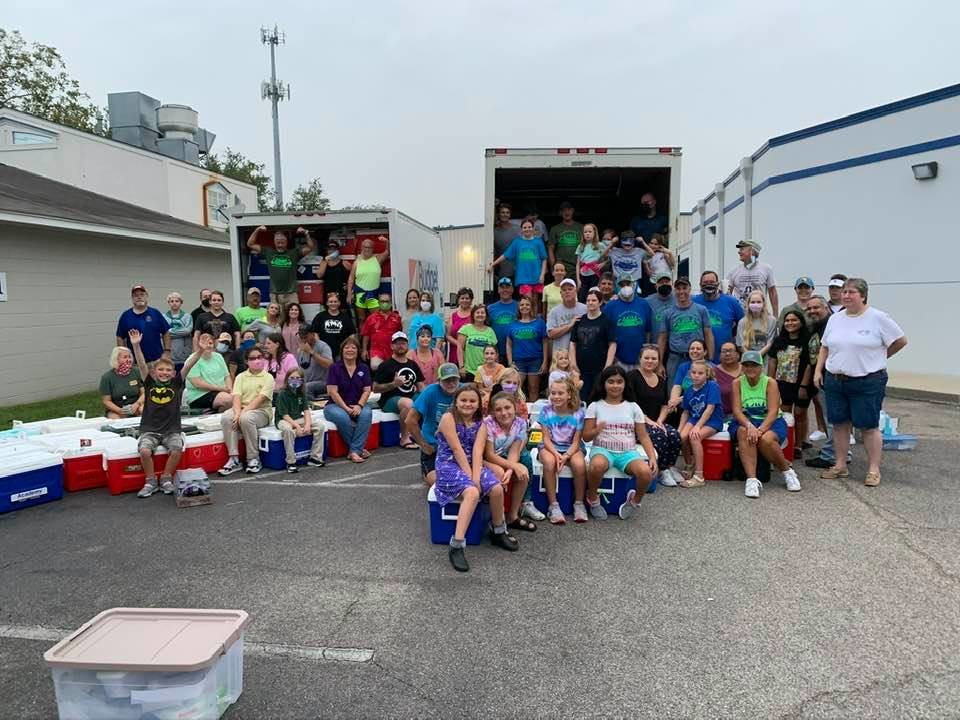 Volunteers packed over 369 Comeback Coolers with ice, drinks, fruit and snacks in Ocean Springs, MS.