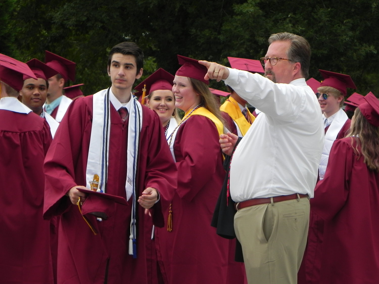 William Peck directs students prior to Robertsdale High School’s graduation last June.