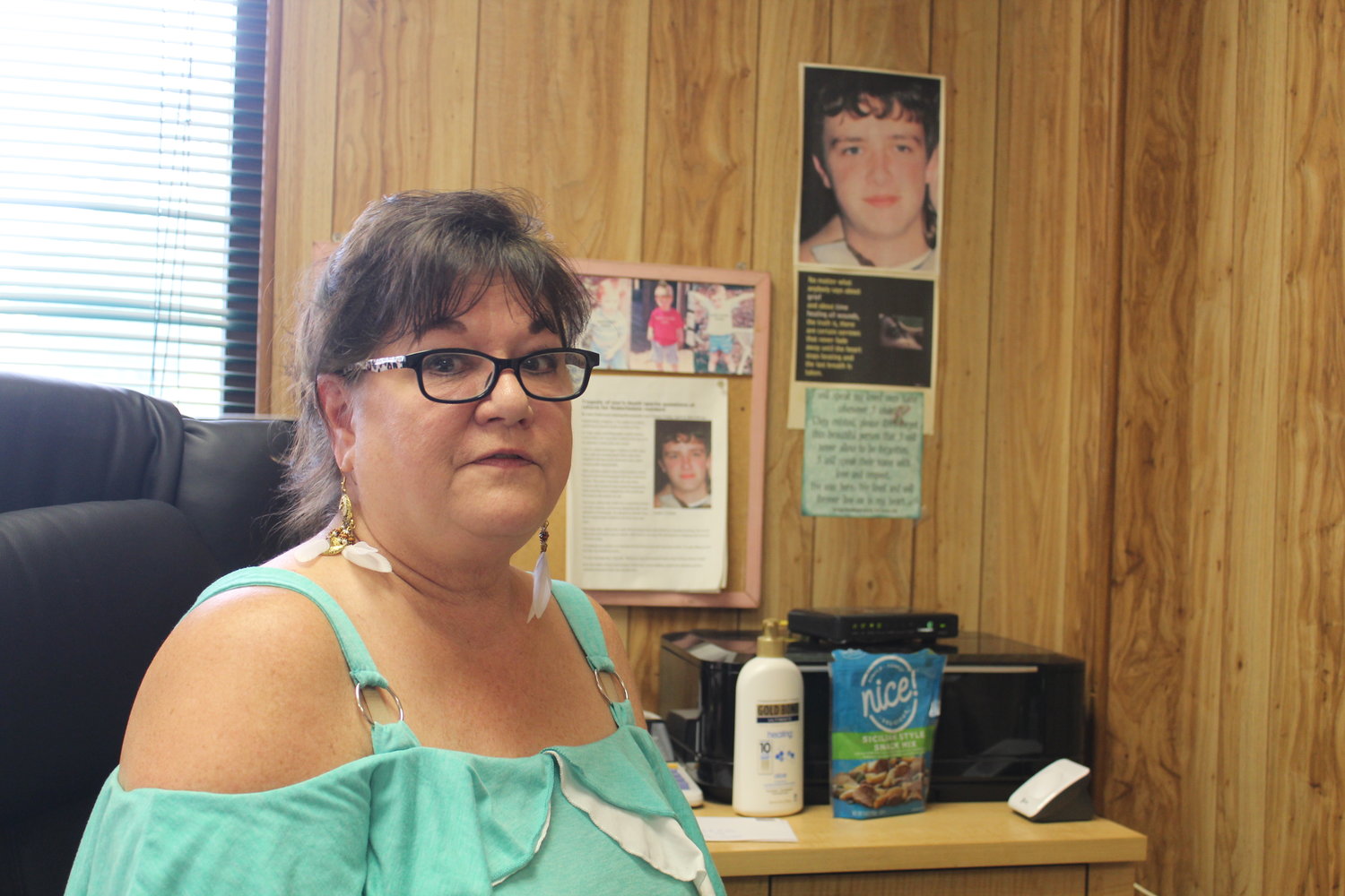 Donna Atkins keeps reminders of her son Justin at her office in Robertsdale.