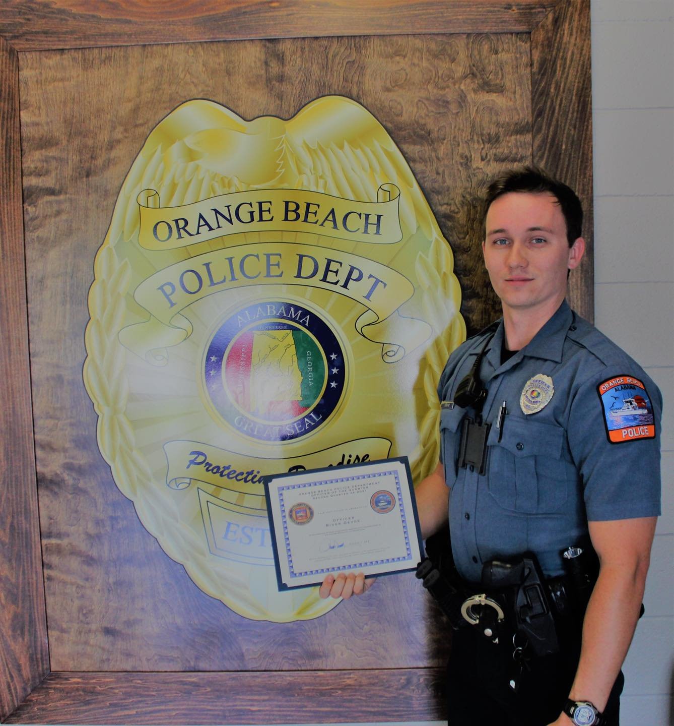 The Orange Beach Police Department recognized Officer River DeVoe as Officer of the second Quarter of 2021.