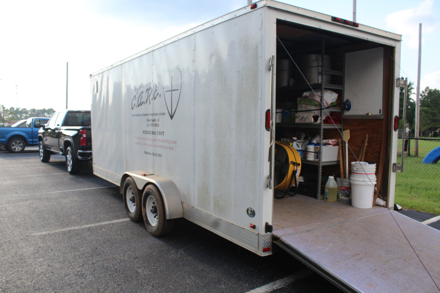 Trailers were packed with food items, prepared meals, ice, paper products and other necessary items.