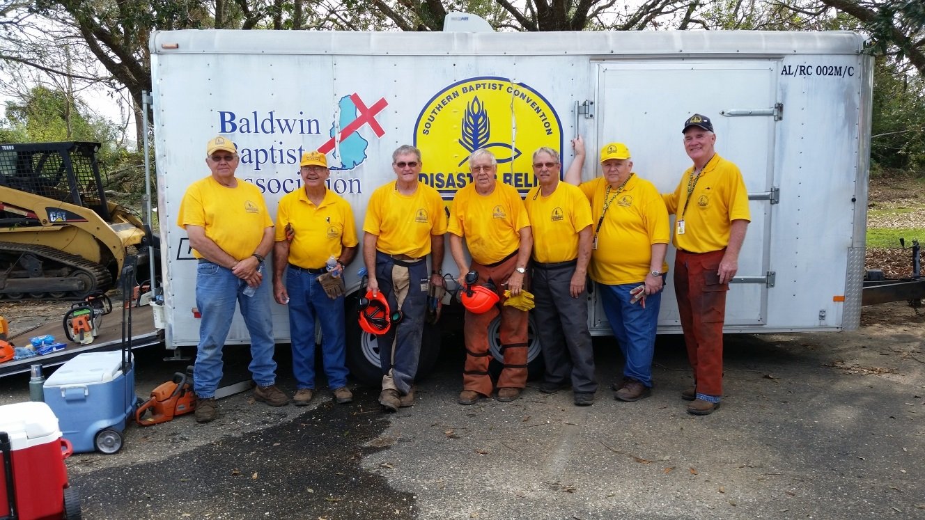 Steve Brooks, far right, Disaster Relief coordinator, and members of the Baldwin Baptist Association’s Southern Baptist Convention Disaster Relief team.