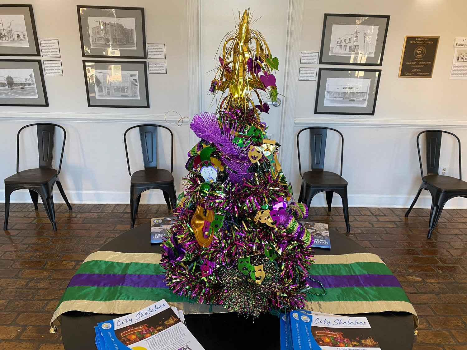 Guests to the Fairhope Visitors Center are greeted by a small table top tree.