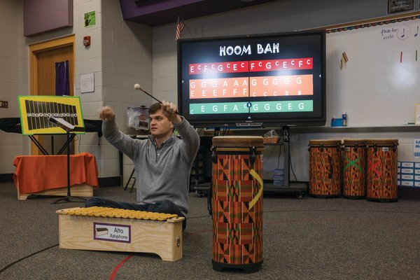Jason Jackson goes over notes for a song during class on Friday at Daphne East Elementary.

"I like learning new instruments and singing in the choir with Mr. Jackson." - Makenna Robison, Orff Ensemble member