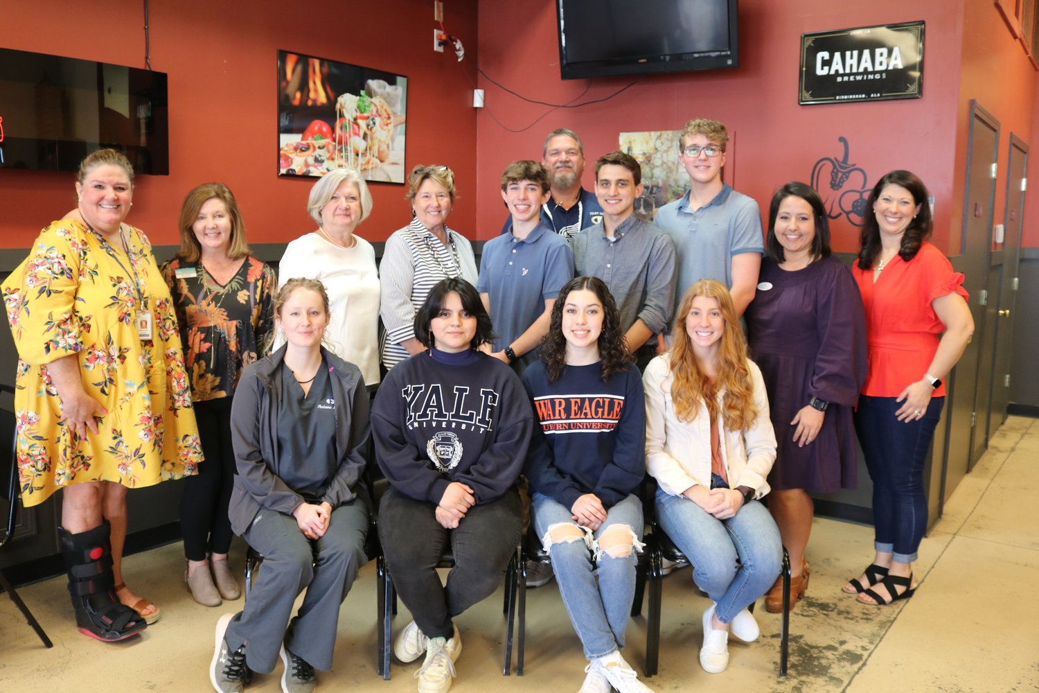 Pictured here, back row, from left: Wendy O'Toole, FHS Class of 2022 Counselor; Terry Burkle, Executive Director, Baldwin County Education Coalition; Lolly Holk, JaNay Dawson, Baldwin County Board of Education District 4; FHS student Ryder Burns; FHS Principal Russ Moore; FHS student Dylan Spivey, FHS student Jack McCoy, Kylee Raulerson, Executive Director, South Baldwin Chamber Foundation; and Carla Holk. Front row, from left: FHS student Autumn Lowery; FHS student Stephanie Pineda; FHS student Ella Cleverdon; and FHS student Hannah Cole. Not pictured, FHS student Cooper Niebuhr.