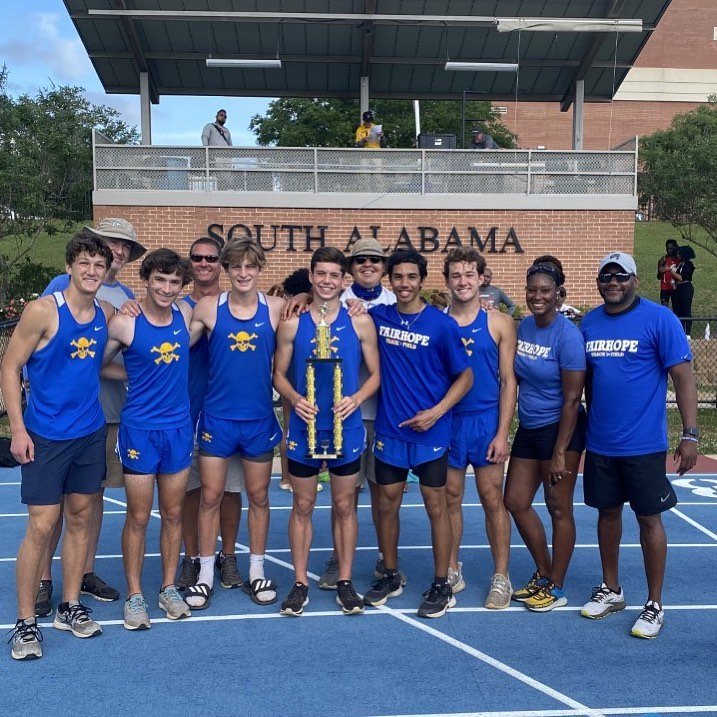 The Fairhope High School boys’ track team claimed the team title by only two points over Foley with a first-place finish in the 4x800-meter relay to close the events. The trophy served as Fairhope’s second consecutive sectional championship.