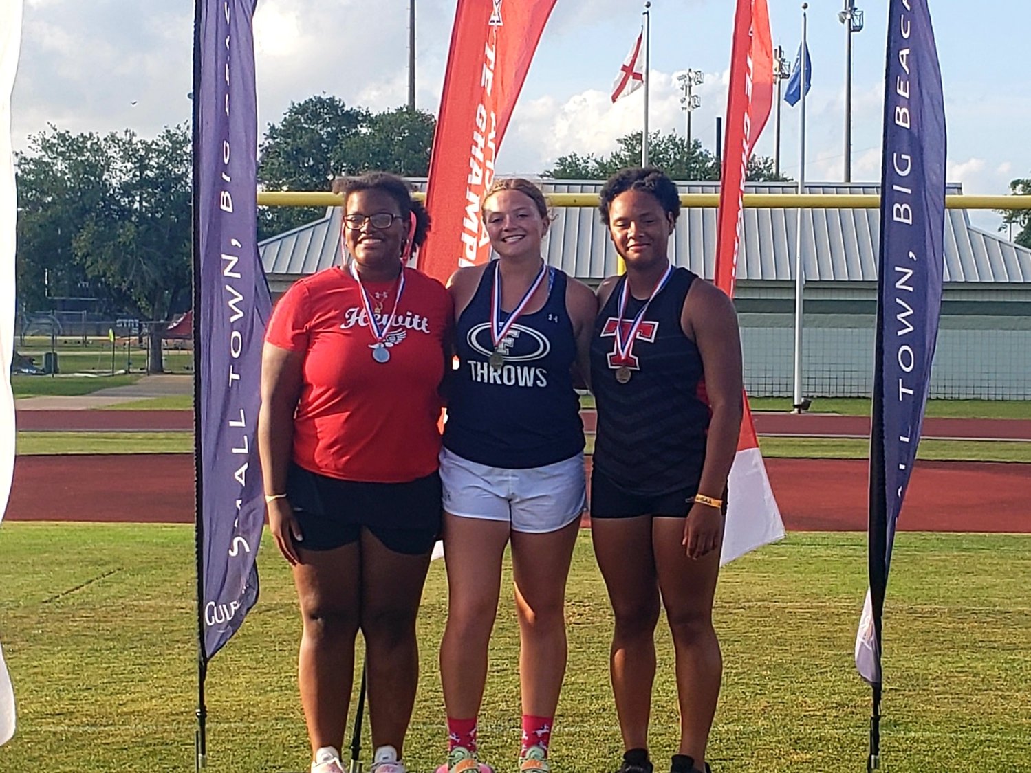 Lady Lions junior Emily Wolf claimed the Class 7A discus crown in Gulf Shores last weekend at the state championships. She was joined on the podium by Hewitt-Trussville’s Madisyn Hawkins and Thompson’s Akasha Dudley.