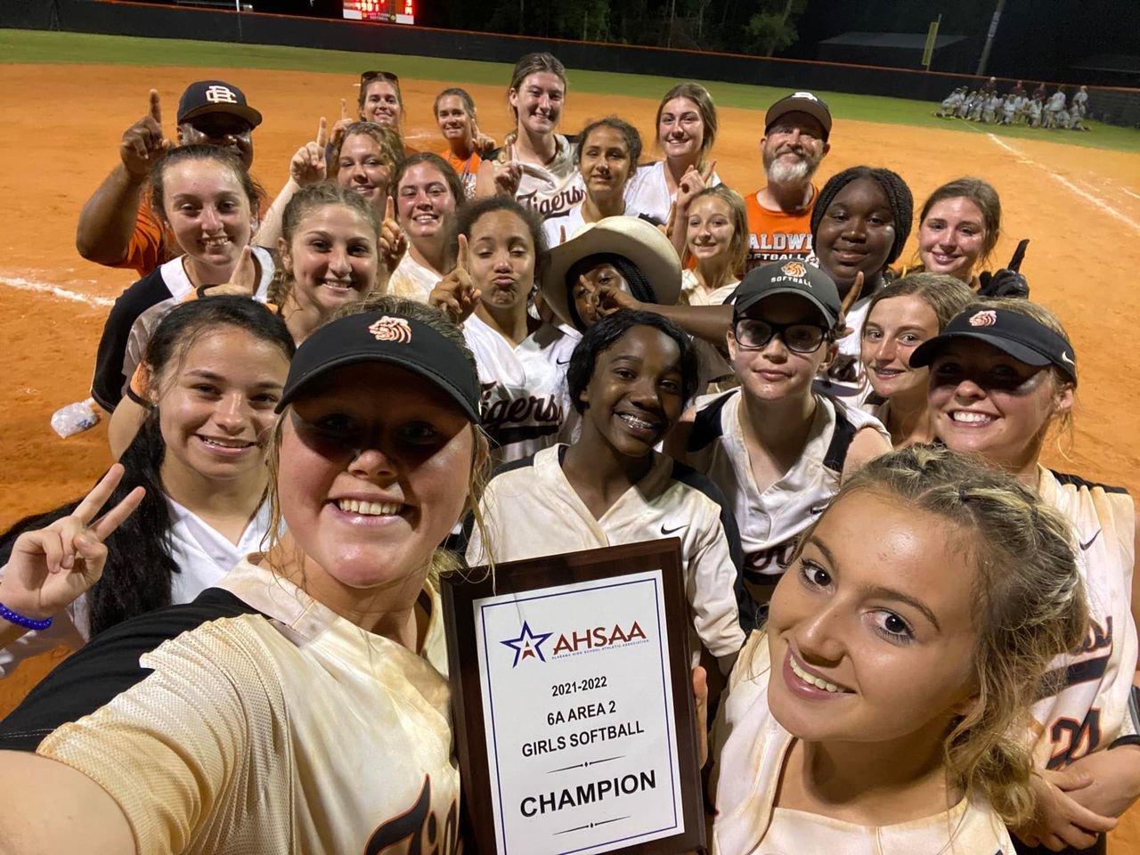 The Baldwin County Tigers bounced back from an opening-round loss and beat Robertsdale twice to win the Class 6A Area 2 Championship May 4.