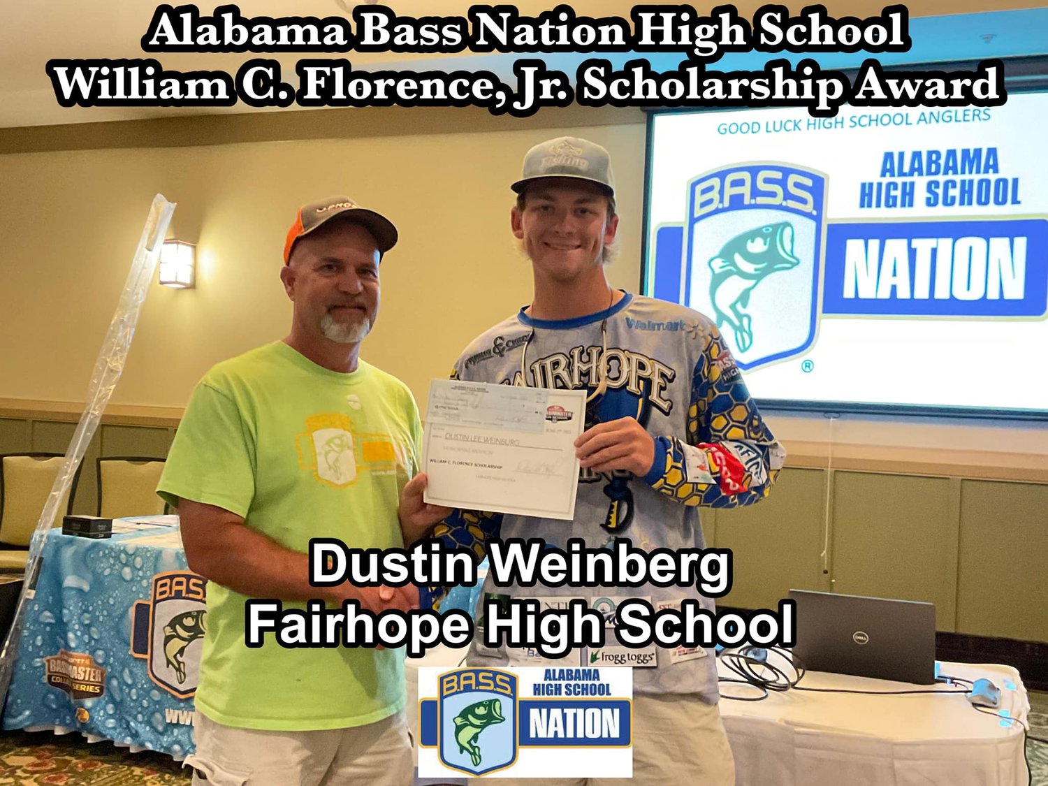 Fairhope’s Dustin Weinberg was presented a William C. Florence Jr. Scholarship Award at the Alabama Bass Nation High School State Championship last weekend.