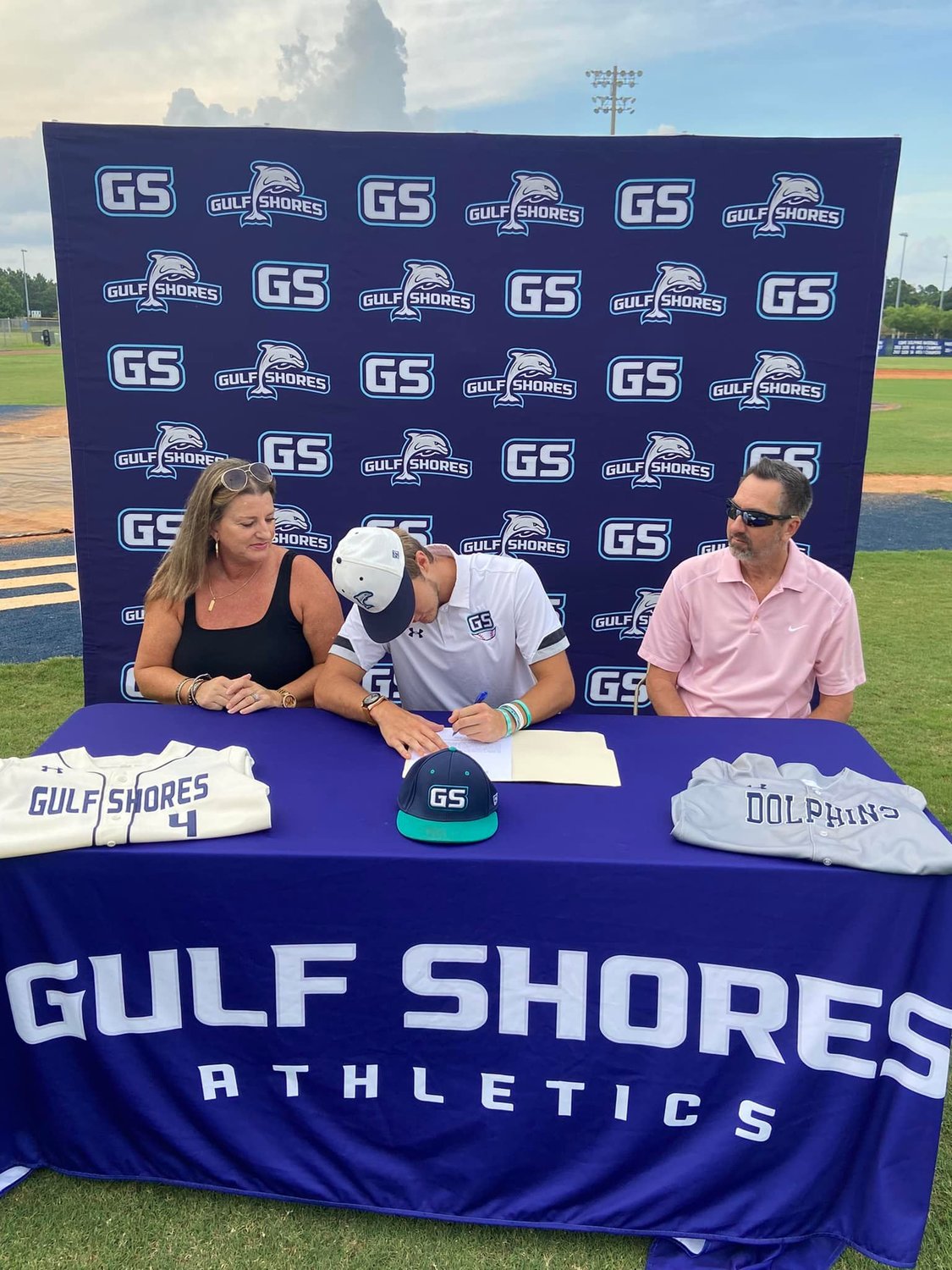 Recent Gulf Shores graduate Noah Ayers signed with the Coastal Alabama Sun Chiefs during a ceremony Monday night at the Sports Plex.