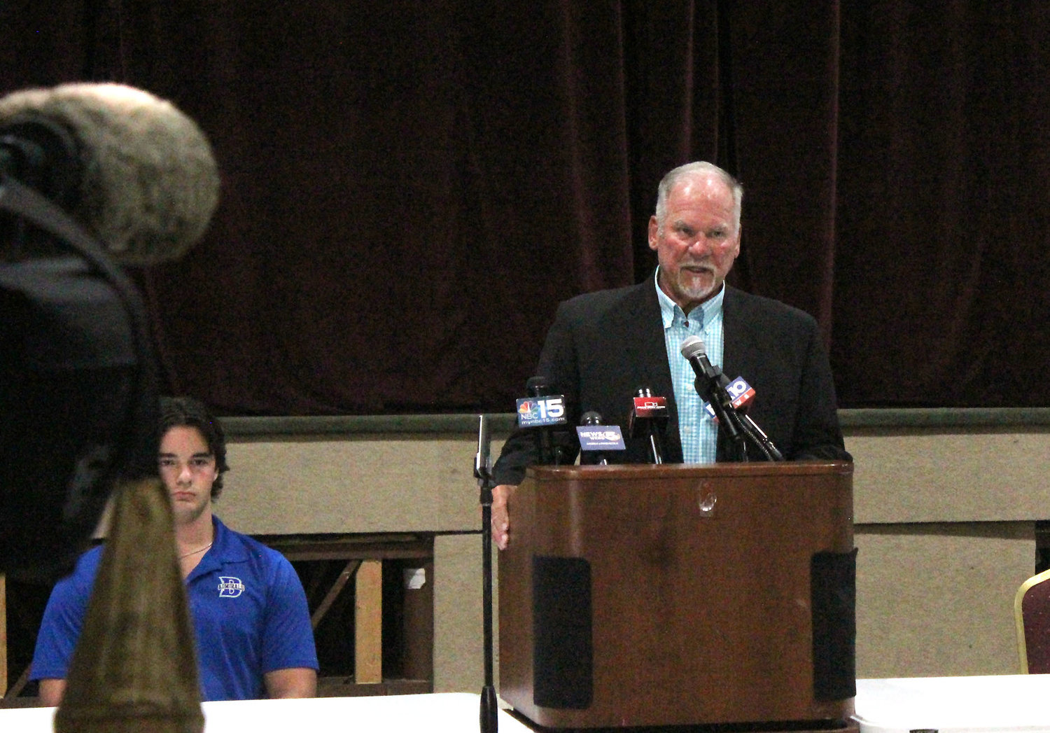 Entering his 16th year as head football coach of the Bayside Academy Admirals, Phil Lazenby, Cooper White and Jacob Stewart (not pictured) met with reporters in Daphne's Trojan Hall July 13 for the Baldwin County Media Day event to preview the season.