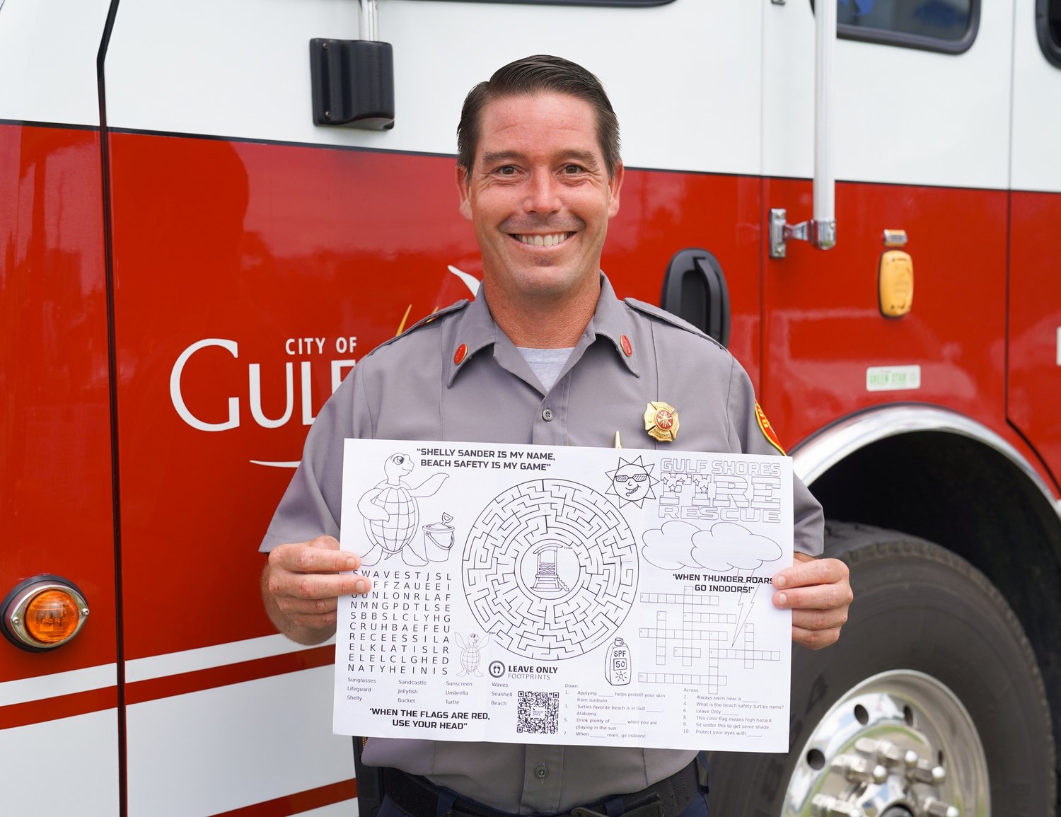 Justin Parks, Gulf Shores fire inspector, created a Beach Safe activity/coloring sheet for local restaurants with the help of his wife, Jamie Parks, and sister, Kerry Parks.